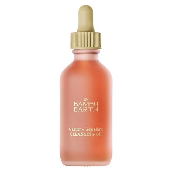 Bambu Earth Castor + Squalane Cleansing Face Oil - Gentle Formula Hydrating Makeup Remover - Restores Skin's Natural Moisture Barrier, Rich in