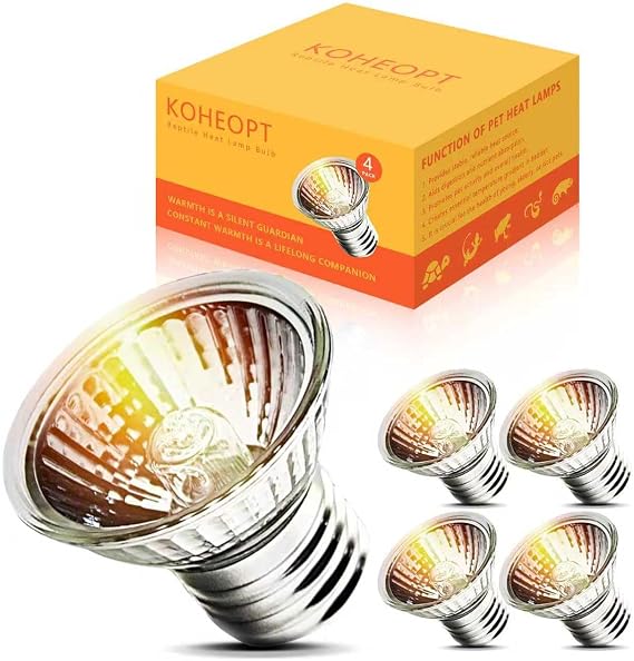 4-Pack 50W UVA Bulbs, Light Turtle Heat Lamp for Reptiles and Amphibian Tanks, Terrariums and Cages, Fit E27 Heat Reptile Lamp,Works with Various Lamp Fixtures