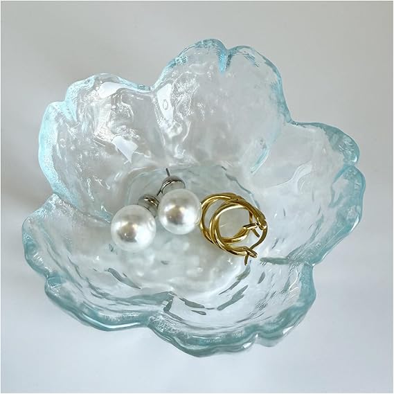 HIUSITY Flower Jewelry Dish, Ring Dish Tray,Decorative Cute SkyBlue Glass Trinket Dish,Gift Ideas for Women,Small Gifts for Girlfriend Wife, Ring Holder, Earrings Dishs,Key Plate,Birthday Gift for Her