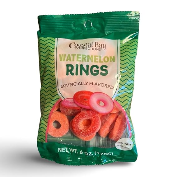 Watermelon Rings Gummy Candies by Coastal Bay Conections - 6 Oz - Approx. 20 Pieces