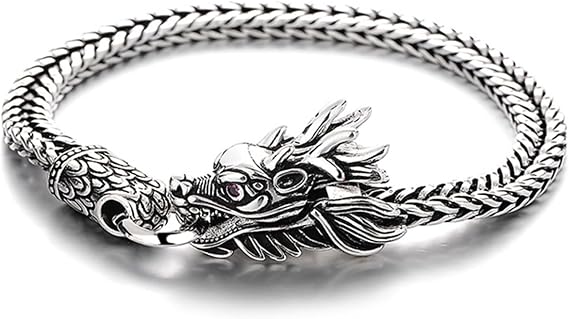 Dragon Bracelet - Dragon Bracelet Men, Mens Silver Bracelets, Gothic Bracelet, Dragon Gifts for Men, Retro Domineering Dragon Head Design, Viking