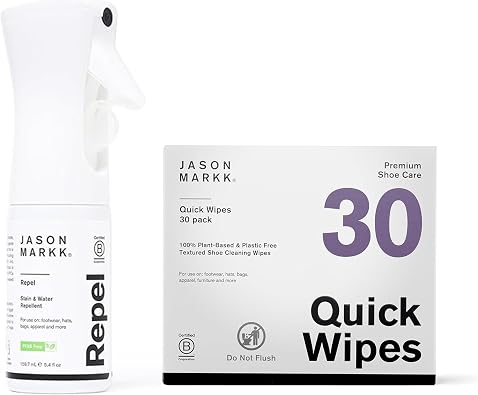 Jason Markk Repel Spray & 30 Quick Wipes Bundle, Sneaker Care & Shoe Non-Aerosol Water & Stain Repellent Spray, Sneaker Care, Ideal for Footwear, Safe for Leather, Suede, Nubuck, Cotton, Knits