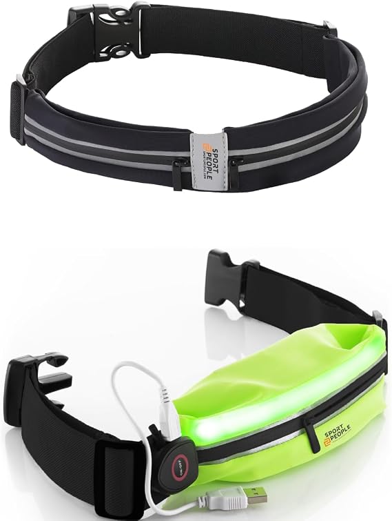Slim Running Belt for Women and Men, Money belt, Running Waist Belt, Reflective Workout Phone Holder for Running, LED Reflective Running Belt Pouch with USB Rechargeable Light, Reflective Running Gear