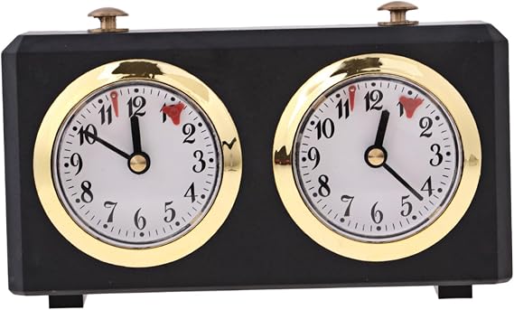 Analog Alarm Clock Classic Mechanical Chess Clock, No Batteries Needed, Analog Game Timer with Dual Dials for Chess, Go, Shogi, Vintage Black Design For Precision Board Game Play