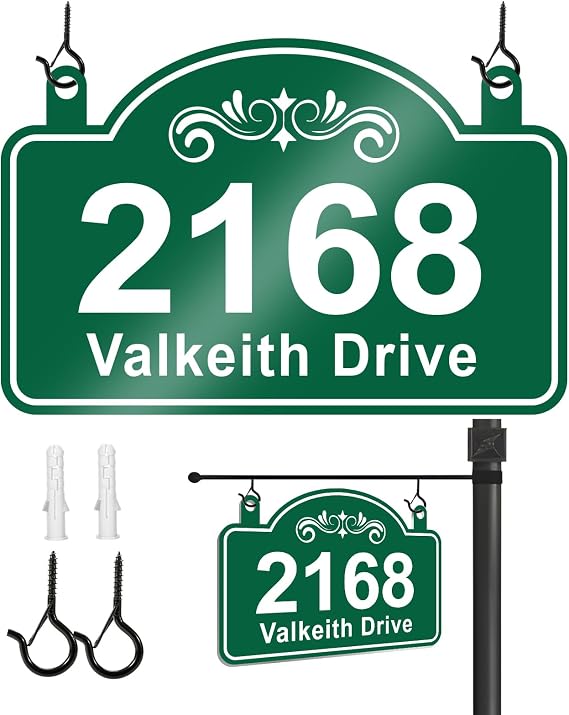 Hanging Address Plaque Sign - Mailbox House Number Plaque Sign,House Numbers for Outside,Outdoor Lamp Post,Light Post,Mailbox,Yard Double Sided Metal 10 x 6 inch