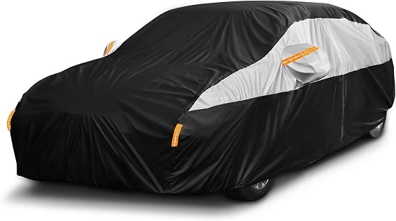 10 Layers Car Cover Waterproof Breathable, Outdoor Full Cover Rain UV Snowproof Protection with 2 door Zipper Cotton Mirror Pocket,Fit Saloon/Hatchback Length(Up to 177"/450cm)