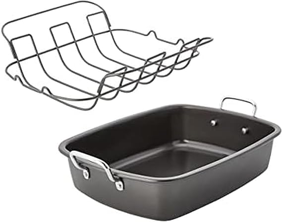 Chicago Metallic Nonstick Roaster with Floating Rack, 18-Inch-by-13-Inch, Black