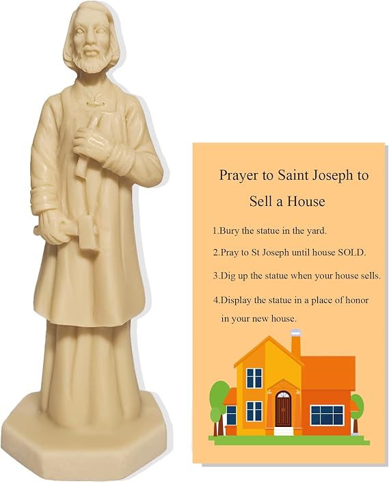 St Joseph Saint Joseph Statue for Selling House Kit Figurine Resin Protecting Home with Instruction Prayer Complete Set Solid 4.7" Beige