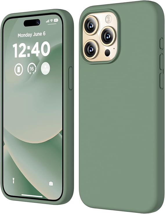 Compatible with URUCHI Apple iPhone 15 Pro Case 6.1, Thin Liquid Silicone 3 Layer Fully Coated Soft Gel Rubber Phone Case Protective Cover 6.1 Inch, Light Green