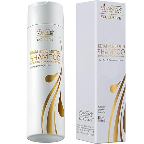 Vitamins Keratin Shampoo for Broken Hair - Hair Care Moisturising Shampoo with Biotin Collagen Castor Oil Argan Oil and Coconut Oil Hair Treatment for Men and Women