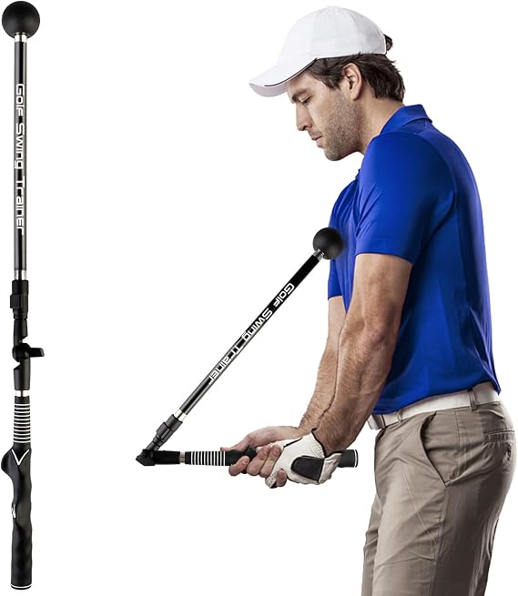 Golf Swing Trainer Aid Adjustable, Portable Golf Training Aid to Improve Hinge, Forearm Rotation, Shoulder Turn – Lightweight, Foldable Golf Swing Training Aid Stick with Ergonomic Grip (Black)