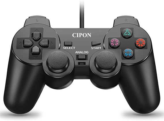 Cipon Wired Controller for PS-2 Console, Black Remote Controls, Dual Vibrating PS-2 Accessories Gamepad, 71 IN Cable