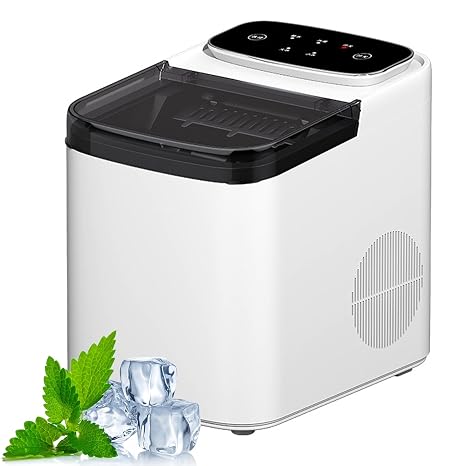 Ice Maker Machine,Pellet Ice Maker Countertop with Self-Cleaning, Portable Nugget Ice Machine for Kitchen, Compact with Anti-Slip Base for Homemade Drinks white