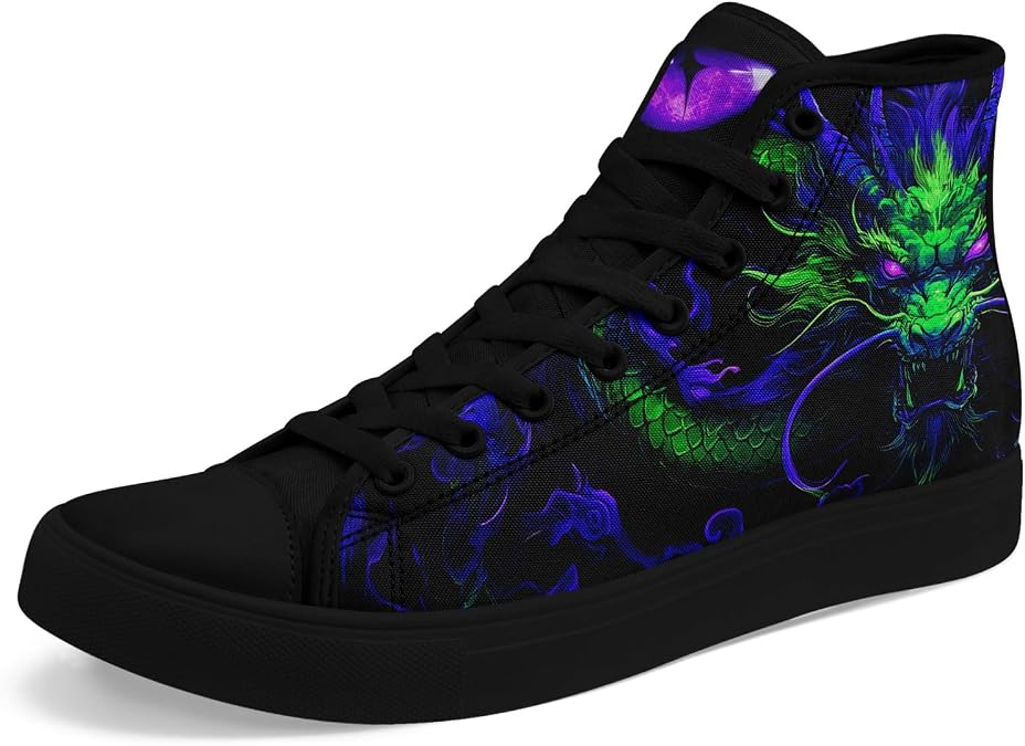 Dragon Print Canvas High-Top Shoes for Men, Anime Inspired Fashion Sneakers for Streetwear Casual Wear Trendy Outfits