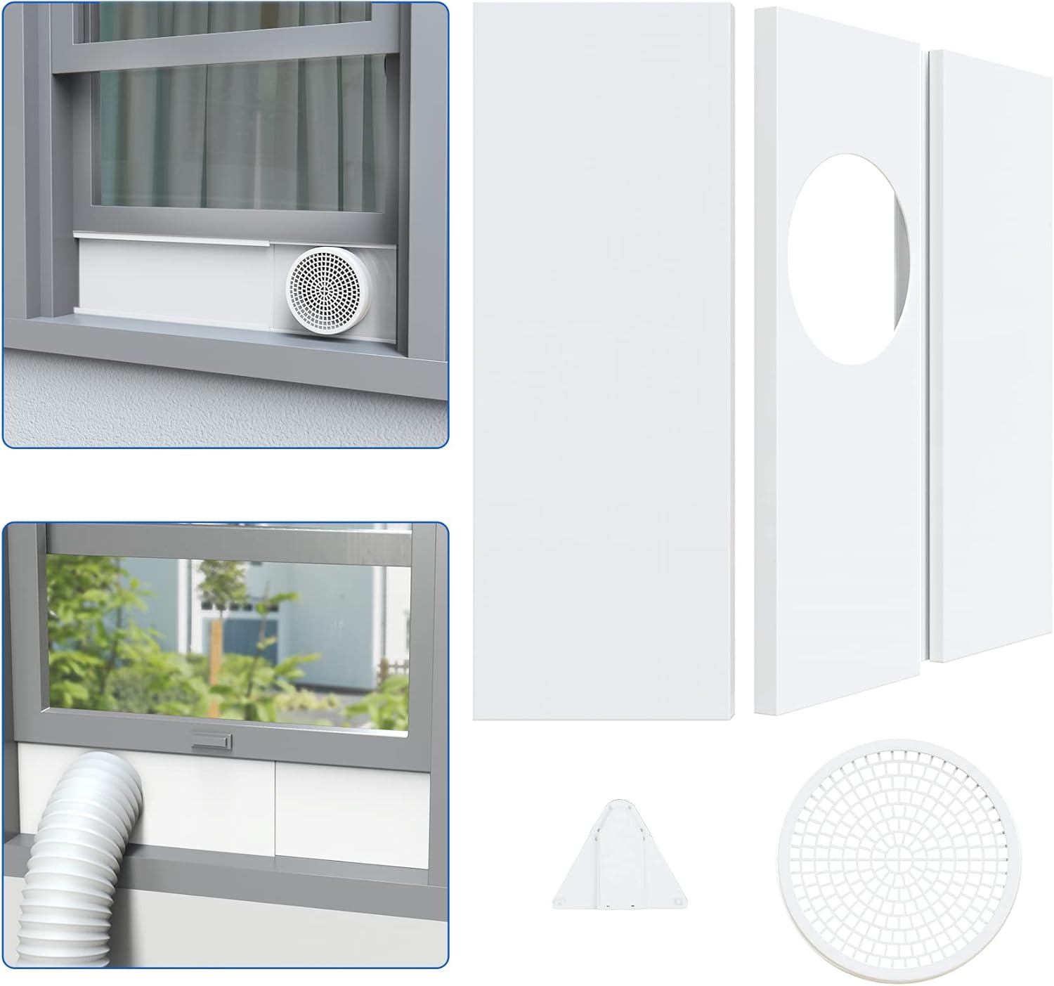 Portable Air Conditioner Window Seal Plates Kit for Portable AC Exhaust Hose with 5" Diameter, Adjustable Seal Panels with Plastic Guard, Window Vent Kit for Sliding Windows