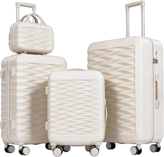 Suitcase Sets of 4 Piece Lightweight ABS+PC Hard Shell Travel Suitcase with Spinner Wheels Luggage Set with TSA Combination Lock-20’’+24’’+28’’&Beauty Case, Beige