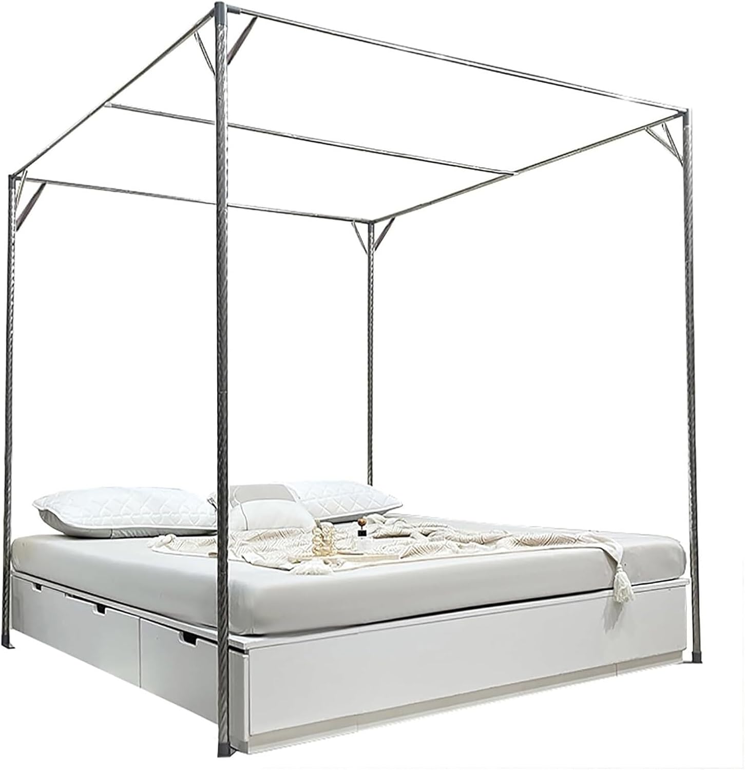 Heavy Duty King Size Metal Canopy Bed Frame with Post Poles Sturdy 27mm Thick Four Poster Design for Twin Full and King Size Options Elegant Bedroom Furniture