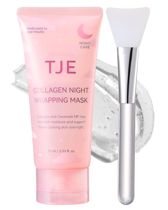 TJE Collagen Night Wrapping Mask, Peel Off Facial Mask With Applicator Collagen Masks Elasticity & Hydration Care Reduces Sagging & Dullness Korean Skincare- 2.53 fl oz