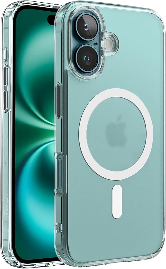 Minesk iphone 16 Plus ile Uyumlu SuperMatt Serisi Arkası Parmak izi Tutmayan Sert Mat Polikarbonat Kenarları Tpu Silikon Metal Tuşlu Premium Şeffaf Kılıf Kapak (Manyetik, 16 Plus)