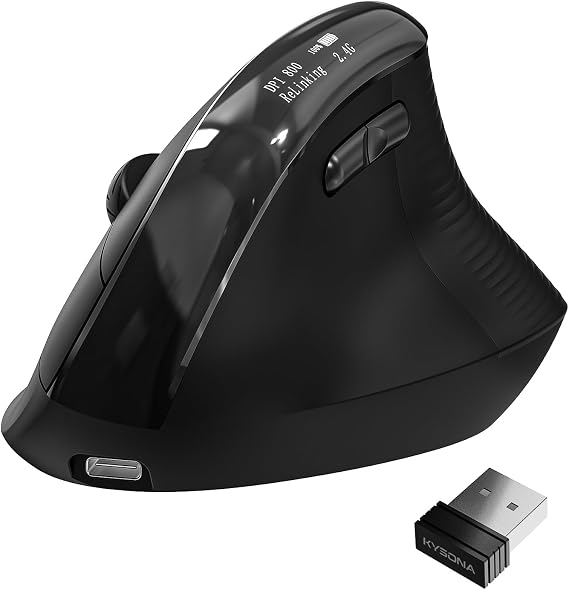Wireless Ergonomic Mouse with Screen,Bluetooth Vertical Mouse Rechargeable, Quiet Clicks, USB Ergo Design Cordless Mice Compatible for Windows, PC, Laptop, Mac OS, Black