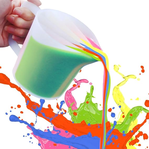 BIGEBO Silicone Spilt Cup, 5-Channel Reusable Resin Split Pouring Cup with Handle Resin Mixing Split Cups for Paint Pouring Fluid Art