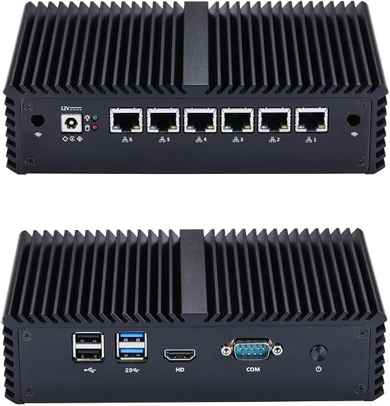 Qotom Fanless Mini PC 6 Intel i210 LAN CPU 3865U Firewall Router Barebone