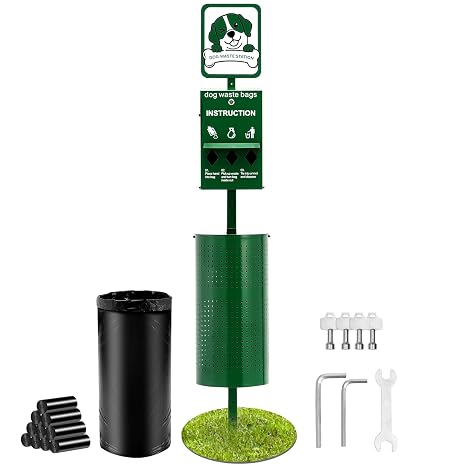 Happybuy Dog Waste Station, Commercial Pet Poop Station, 11.5 Gallon Waste Bin with 50 Can Liners, Bag Dispenser & 600 Waste Bags, Outdoor Dog Waste Disposal System for Backyard Use