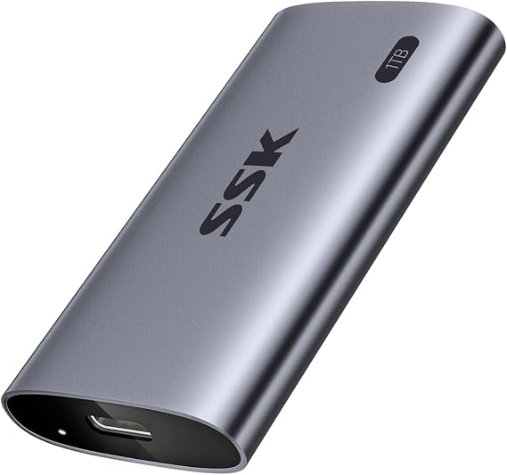 SSK Portable SSD 1TB Up to 2000 MB/s External Solid State Hard Drives | 20Gbps USB3.2 Gen2X2 External SSD, SMART & TRIM, 4KHDR ProRes, LED Light, OTG, iphone 15/16/17 Pro Compatible, Aluminum Alloy