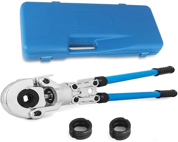 Manual Plumbing Copper Tube Pipe Pressing Crimping Clamping Tool w/ 1/2, 3/4 and 1-inch Jaw