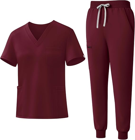 Scrubs for Women Set, V-Neck Short Sleeve Top & Jogger Pants | Soft Stretch Scrub Set, All-Day Comfort, 9 Functional Pockets and Breathable Fabric for Long Nursing Shifts