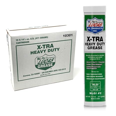 Lucas X-Tra Lithium Grease 14.5 oz. Cartridge (Pack of 10) | Automotive Car Truck Tractor High-Temp Waterproof Lubricating Blue Paste Tubes Ten-Pieces Wheel Bearing Chassis Maintenance