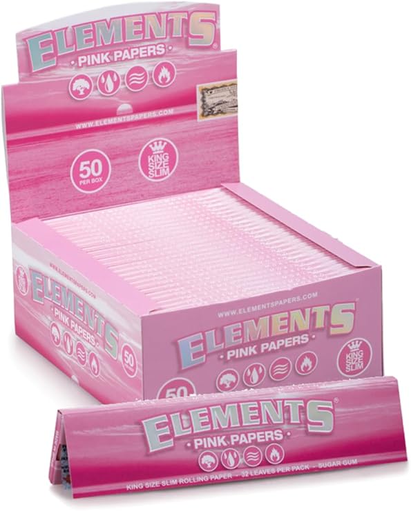 Elements Pink Coloured Kingsize Rolling Papers (10) with Pink Rolling Tips from Smokers Store