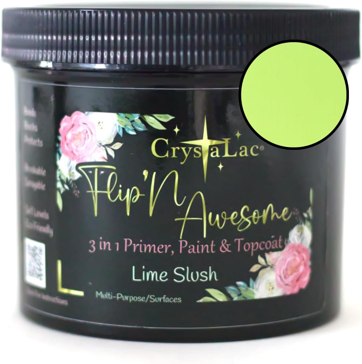 CrystaLac, FlipNAwesome 3in1 Paint, Primer, Top Coat Lime Slush, 16oz Pint