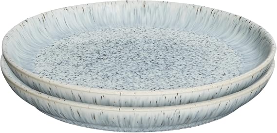 Denby - Halo Speckle Medium Plates Set of 2 - Grey, Neutral Patterned Coupe Dishwasher Microwave Safe Crockery 21cm - Glazed Ceramic Stoneware Tableware - Chip & Crack Resistant