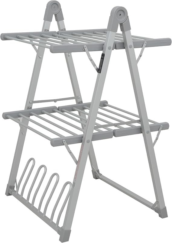 Heated Clothes Drying Rack Foldable Timer Shoes Socks,Silvery Gray | indoor clothes drying rack foldable dryer racks for laundry drying indoor clothing racks for drying clothes horse