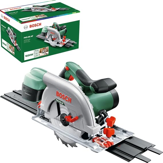 Bosch Electric Circular Saw PKS 66 AF (1600 Watt, Guide Rail Included, 190 mm Circular Saw diameter, In Carton Box)