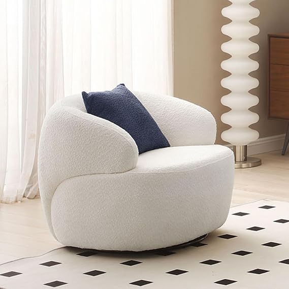 Curved Sofa Couch, 35" Modern Single Seat Sofa Chair, Upholstered Boucle Sofa Chair with Pillows for Living Room Bedroom Apartment Tufted Sofa, Beige