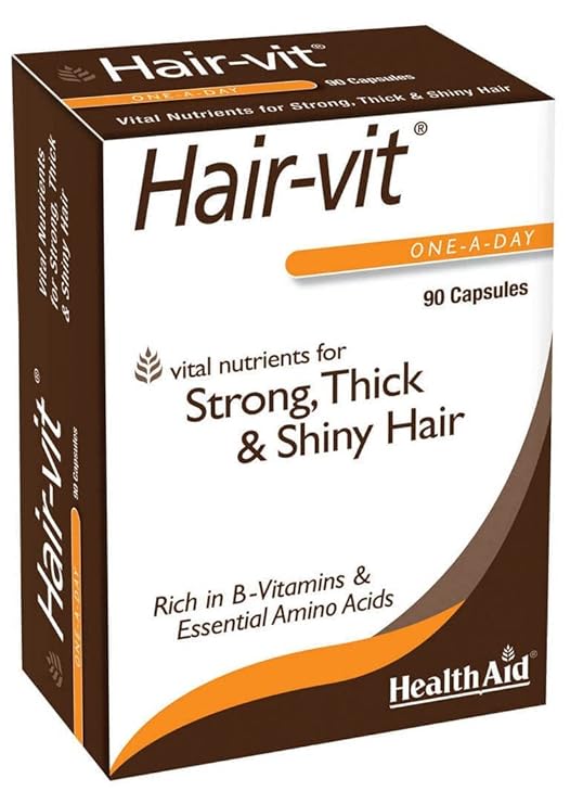 HealthAid Hair-VIT Hair Support Supplement Once Daily Formula with Biotin, B-Complex Vitamins & Amino Acids Helps Support Strong, Thick & Healthy-Looking Hair for Men & Women 90 Capsules*