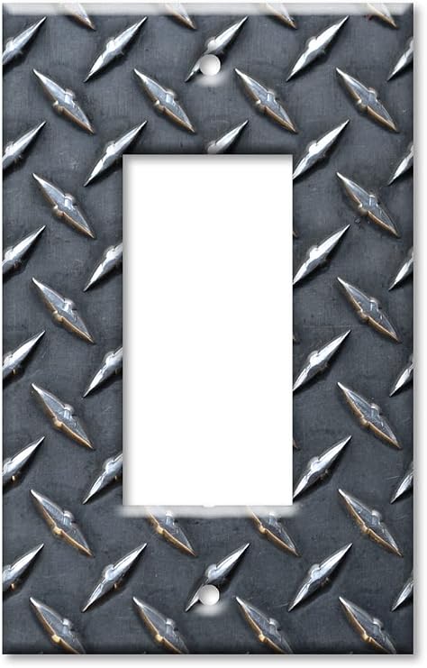 Art Plates - OVERSIZED Switch Plate - OVER SIZE Wall Plate - 1 Gang Rocker - Black Diamond Plate (PRINTED IMAGE) - Made in USA