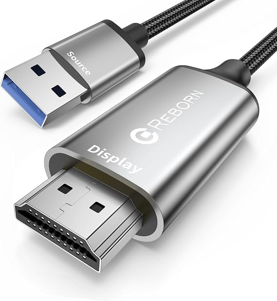 Reborn USB to HDMI Adapter Cable 10FT, 1080P@60Hz USB 3.0 to HDMI Multi-Display Cable Converter Suitable for Macos Windows 7/8/10/11 - Driver Installation is Required