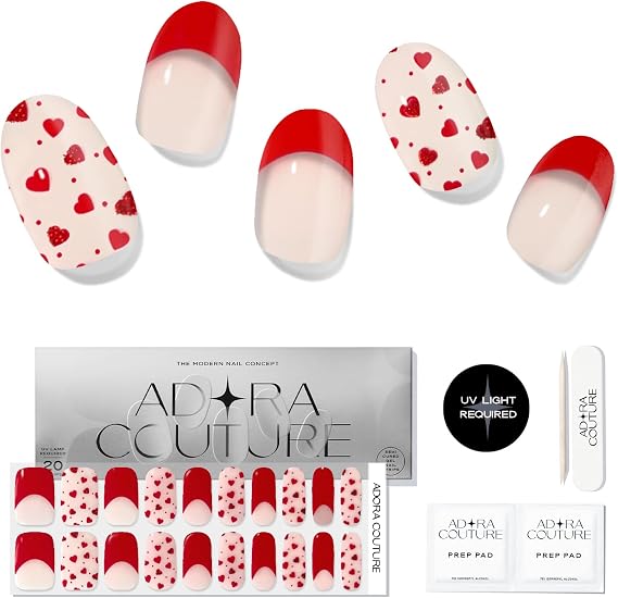 Adora Couture Semi Cured Gel Nail Strips with 20 Pieces - UV Gel Stickers, Manicure Kit, Easy Application Wraps Includes Prep Pads, Nail File, Wooden Stick - UV Light Required (Autumn Elegance)