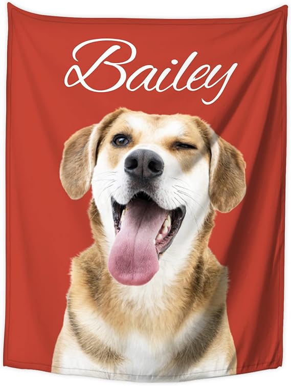 Personalized Dog Photo Blanket with Name Custom Pet Picture Blankets Throws Customized Dog Portrait Blanket for Adults Kids, 30 to 80 Inches