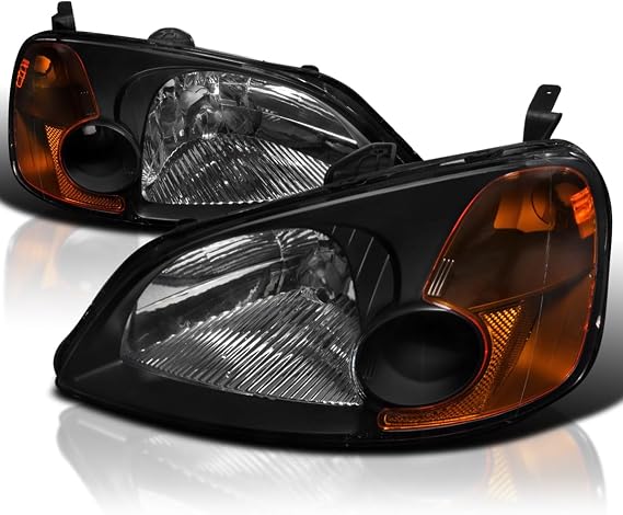 SPEC-D TUNING Black Housing Headlights Compatible with 2001-2003 Honda Civic LX EX L+R Pair Head Light Lamp Assembly