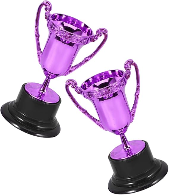 Zerodeko 2pcs Mini Purple Plated Trophy Cup Set Creative Student Competition Trophy Decor Party Ceremony Award Props for Sports Events and School Activities