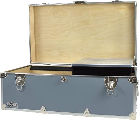 C&N Footlockers - Full-Size Happy Camper Trunk w/Tray - #1 Summer Camp Trunk - Made in the USA - Steel Footlocker with Lid Stay - 32 x 18 x 13.5 Inches (Gray)