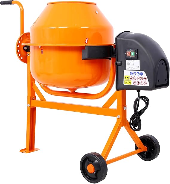 Cement Mixer, 3 Cu. Ft Electric Concrete Mixer Machine, 120v AC Motor Portable Power Cement Mixers for Mortar, Stucco and Fodder, Orange