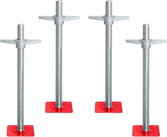 4 Pack 18 Adjustable Leveling Jack Galvanized Solid Screw Jacks with Base Plate for Baker-Style Scaffolding, Silver