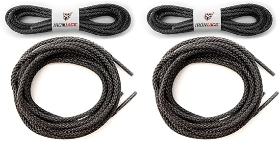 IRONLACE Unbreakable 1500-Pound Breaking Strength Black Round Boot & Shoe Laces, 45-Inch & 54-Inch, 3.2mm Diameter, 1-Pair Bundle