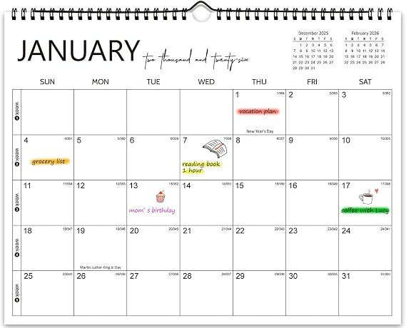 2026 Black Simple Wall Calendar 12 Months Wall Calendar from Jan to Dec
