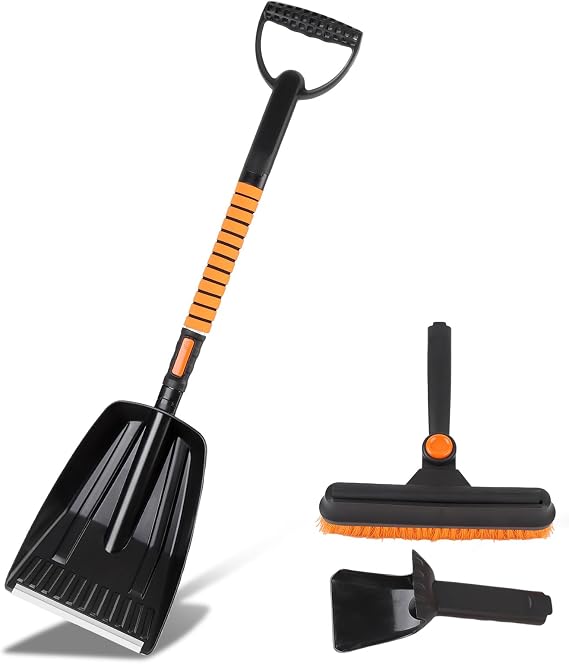 Car Snow Shovel, Extendable Snow Brush with 360 Rotating Brush, Effortless Ice Removal Shovel for Truck SUV, Snow Shovel for Labor - Saving Snow Removal
